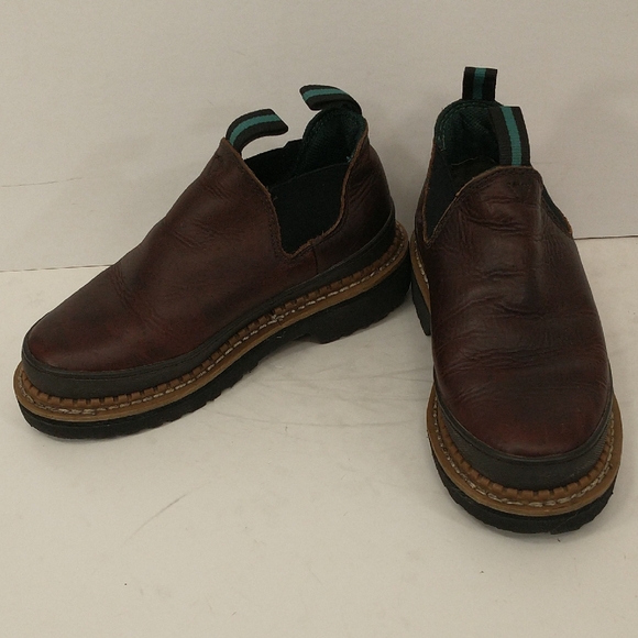 Women's Work Shoe Georgia Giant Romeo GR362 Brown Leather Quality Slip On - Picture 1 of 9